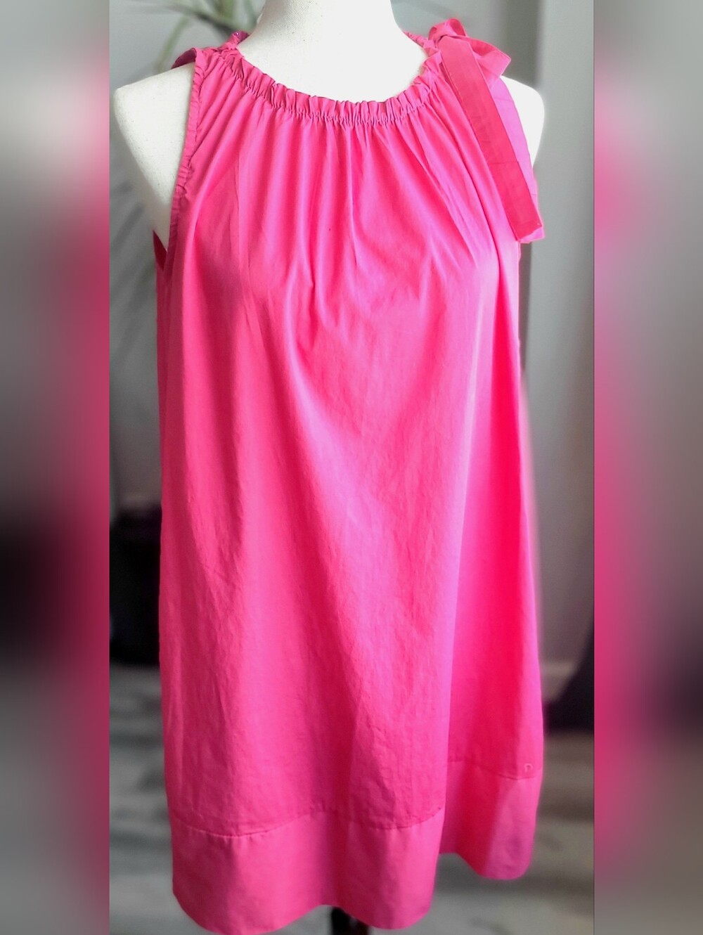 JELISJELIS Pink Sleeveless Mini Dress Size M Bow Shoulder Summer Vacation
